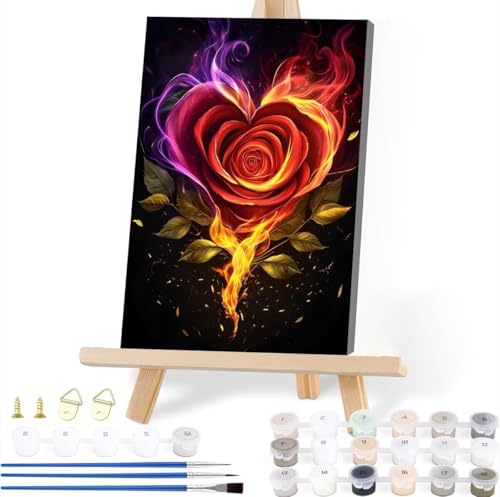 Malen Nach Zahlen Rose Malen Nach Zahlen Erwachsene Liebe Malen Nach Zahlen Kinder DIY Handgemalt ölgemälde Bastelset mit 3 Pinseln und Acrylfarbe für Wanddeko Wohnzimmer Geschenke 60 x 80 cm V-3 von JIANFREY