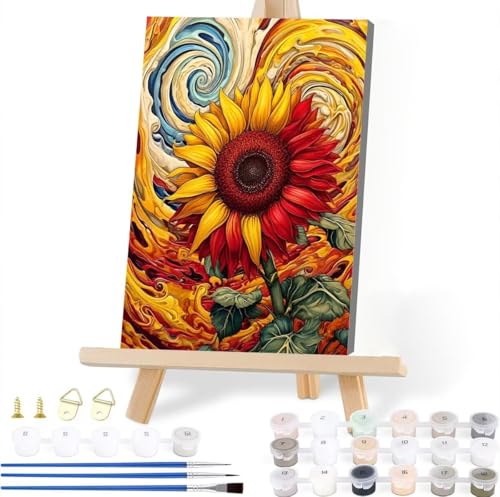 Malen Nach Zahlen Sonnenblume Malen Nach Zahlen Erwachsene Abstrakt Malen Nach Zahlen Kinder DIY Handgemalt ölgemälde Bastelset mit 3 Pinseln und Acrylfarbe für Wanddeko Wohnzimmer 45 x 60 cm R-7 von JIANFREY