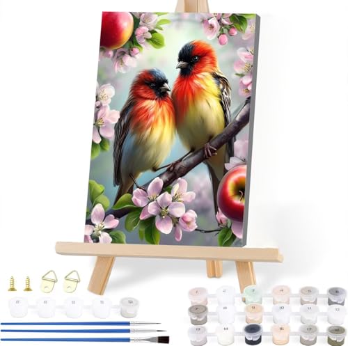 Malen Nach Zahlen Vogel Malen Nach Zahlen Erwachsene Apfel Malen Nach Zahlen Kinder DIY Handgemalt ölgemälde Bastelset mit 3 Pinseln und Acrylfarbe für Wanddeko Wohnzimmer Geschenke 45 x 60 cm H-9 von JIANFREY