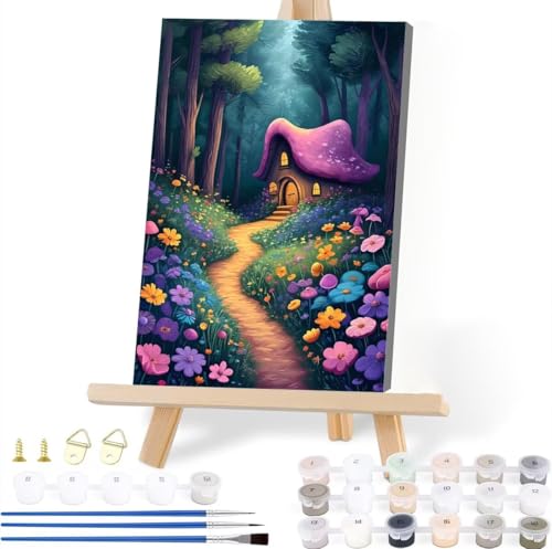 Malen Nach Zahlen Wald Malen Nach Zahlen Erwachsene Karikatur Malen Nach Zahlen Kinder DIY Handgemalt ölgemälde Bastelset mit 3 Pinseln und Acrylfarbe für Wanddeko Wohnzimmer Geschenke 20 x 25 cm H-4 von JIANFREY