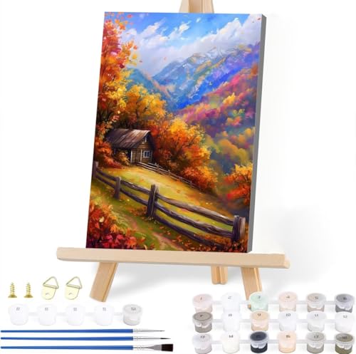 Malen Nach Zahlen ab 7 8 9 10 Jahre Mädchen Jungen 30 x 40 cm, Paint by Numbers Landschaft Malen Nach Zahlen Erwachsene Herbst Malen-Nach-Zahlen Kinder DIY ölgemälde mit 3 Pinseln und Acrylfarbe S-5 von JIANFREY