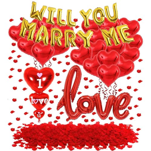 Heiratsantrag Deko Set – Will You Marry Me Ballons, 1000 Rosenblätter, LOVE Ballon, Herzballons & Spiralen – Verlobung & Valentinstag Dekoration für romantische Momente von JIANGWON