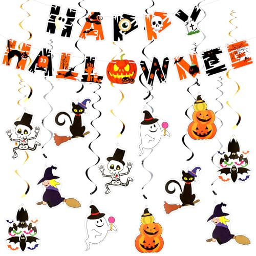 JIANGZHIB 12 Stück Halloween Deko Hängend Spiral Halloween Girlande, Wiederverwendbare Hängende Wirbel Dekoration, 1 Stück Halloween Banner Dekoration Set für Urlaubsparty Haushalt von JIANGZHIB