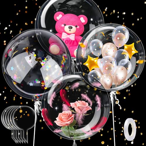 JIANGZHIB 6 Stk Bobo Klar Luftballons, 90cm Jumbo Durchsichtige Luftballons, Wiederverwendbare Bubble Ballons, Luftballons Zum Ballons Mit 20g Konfetti und 10m Farbband für Hochzeit, Geburtstag, Party von JIANGZHIB