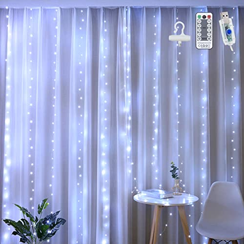 JIANNZT LED Lichtervorhang, 3x3M 300 LEDs USB Lichterkette Vorhang Dimmbar 8 Modi mit Fernbedienung und Timer, Lichterkette Gardine für Weihnachten Zimmer Hochzeit Party Innen und Außen Deko von JIANNZT