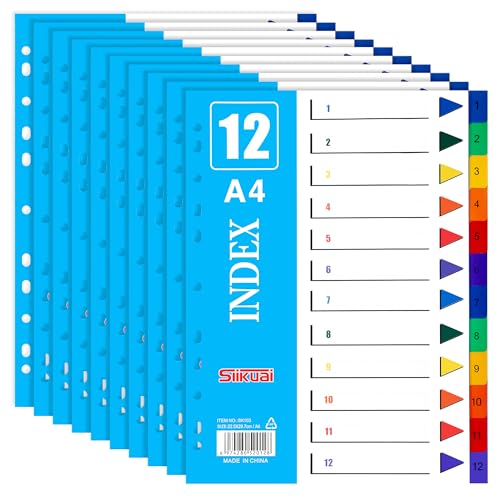 JIANTA [10er Set] 12-teiliges Ordner-Register DIN-A4, Trennblätter A4 mit 12 Taben, Register für Ordner A4 Farbig - Ordner Trennblätter aus stabilem PP für Aktenordner, A4 Ordner, A4 Binder von JIANTA