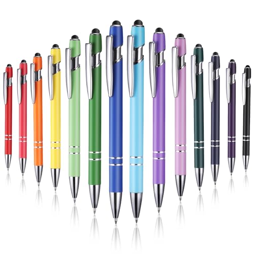 JIANTA 14 Stück Kugelschreiber, Kugelschreiber mit Touchpen, 2 in 1 Soft Click Kuli Metall Kugelschreiber Schwarz, 0,5 mm Spitze(14 Farben) von JIANTA