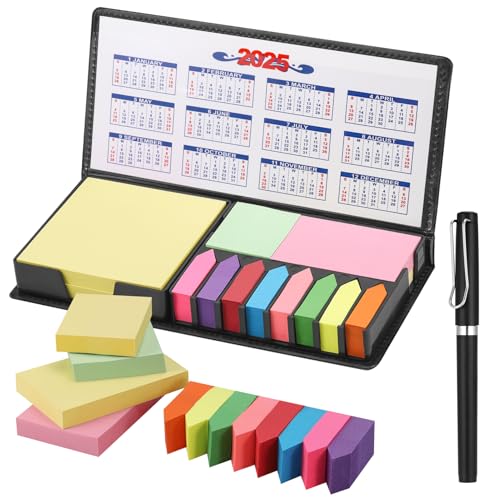 JIANTA 2200 Stück Haftnotizen Set Haftnotizen Klebezettel PU Etui mit Stifte 4 Formate in 1 Set Pagemarker Notizzettel selbstklebend für Büro, Schule, Teamwork, Studium-Solid Fraben von JIANTA