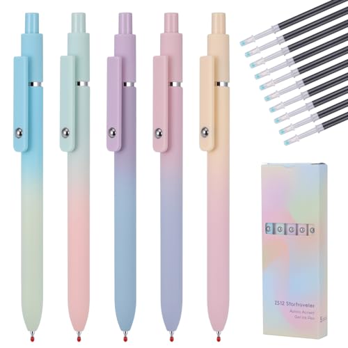 JIANTA 5 Stück Gelstifte, 0.5mm Einziehbare Gel Tintenstifte, Aesthetic Kugelschreiber mit 10 Zusätzlichen, Schnell Trocknende Tinte Roller Kugelschreiber, Premium Gelstifte für Schule Büro Zuhause(C) von JIANTA