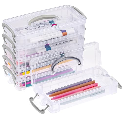 JIANTA 6 Stück Stiftebox Stifte Organizer Transparent Bürobedarf Organizer, durchsichtige Bleistiftboxen Stifte Aufbewahrung Stiftköcher Sortierbox Stapelbar für Schreibwaren Kleinteile von JIANTA