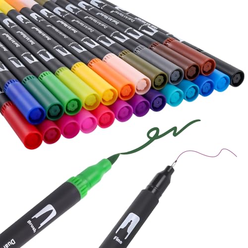 JIANTA Filzstifte dicke und dünne, 24 Farben Feine & Pinselstifte Fasermaler 0.4mm-4mm Pinselmarker für Erwachsene und Kinder zum Malen, Schreiben für Kunstwerke, Journal, Scrapbook und Schulbedarf von JIANTA