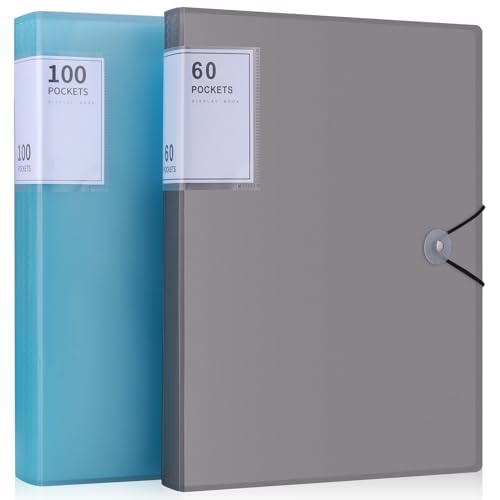 JIANTA Sichtbuch A4 PP, 100 Hüllen + 60 Hüllen Mappe mit Klarsichthüllen A4, Sichtmappe Solid Präsentationsmappe Dick Präsentationsordner, 2 Pack Blau 100 plus Grau 60 Hüllen mit Etiketten-Hülle von JIANTA