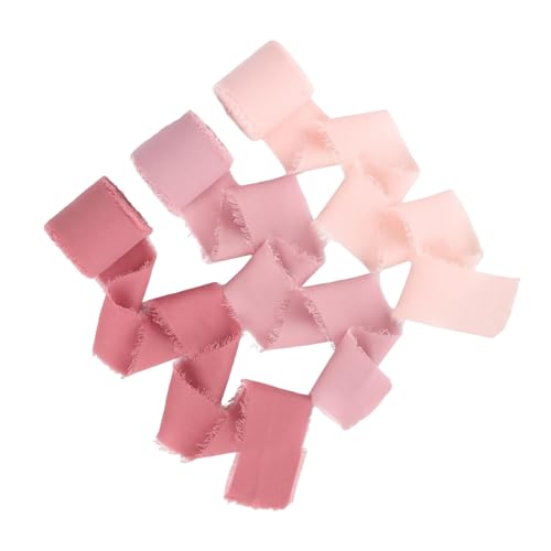 3 Rollen Chiffonband, ausgefranstes Band, Breite 4 cm/Länge 5,47 m, Bänder-Set für Hochzeitseinladungen/Geschenkverpackungen/Brautsträuße/DIY Handwerk Geschenkverpackung (rosa Serie) von JIANYH