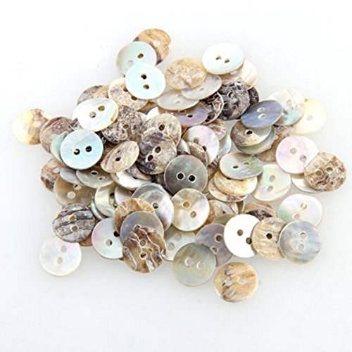 JiAOAO 100 Stück natürliche Muschelknöpfe, natürliche Perlmuttknöpfe, 10 mm, 2 Löcher, Muschelknöpfe zum Nähen, Basteln, für DIY, handgemachtes Nähen. von JIAOAO