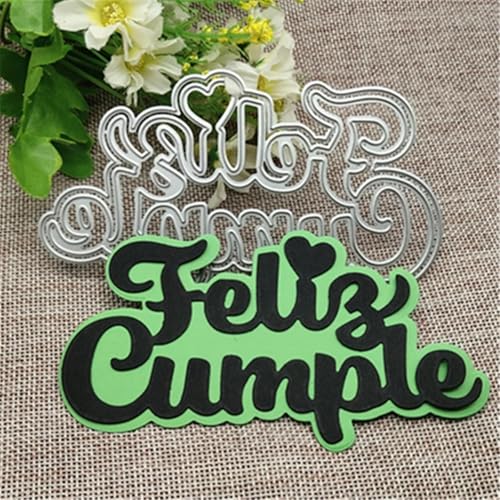 Metall-Stanzformen, 13,0 x 7,2 cm, spanisches Happy Birthday-Herz, Metall-Stanzformen für Scrapbooking, dekorative Prägung, Handarbeitsvorlage von JIAPAILAIYUN