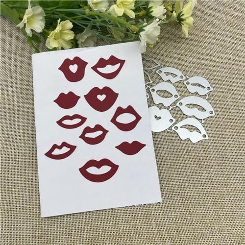 Stanzschablonen für Kartenherstellung, 9,7 x 7,6 cm, rote Lippe, Set, Hintergrund, Metall-Stanzformen für Scrapbooking, dekorative Prägung, Handarbeitsvorlage von JIAPAILAIYUN