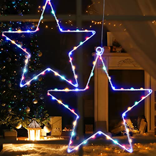 JIAPEI Leuchtstern Weihnachten, Weihnachtsdeko Fenster, Batteriebetriebene Dekorationen LED Lichterketten für Halloween Party Garten, Mehrfarbig 2er von JIAPEI