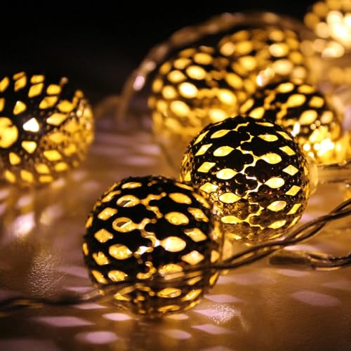 JIAPEI Marokkanische Lichterkette Beleuchtung, 6 Meter 40 LED Warmweiß Lichterkette Batterie mit Timer, Weihnachtsbeleuchtung,Fensterlichter Dekorationen für Halloween, Balkon, Party, Garten von JIAPEI