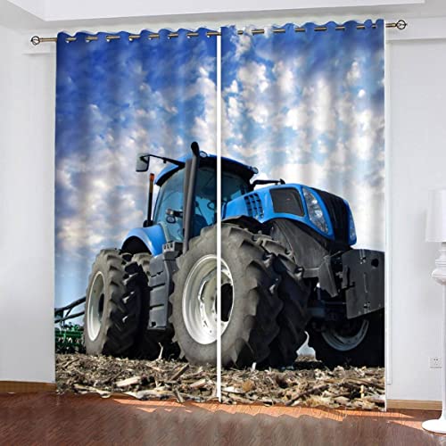 JIARAO 2 Stück Gardinen Blauer Traktor Vorhänge Verdunkelung Vorhang Blickdicht mit Ösen Wohnzimmer Gardinen Himmel Wolken Kinderzimmer Schlafzimmer Gardinen Kurz 234 x 137 BxH von JIARAO