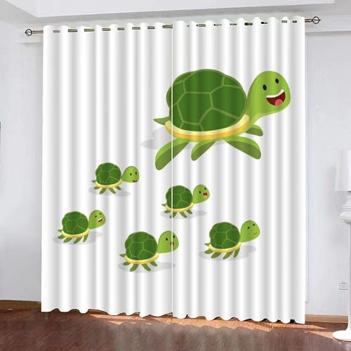 JIARAO Vorhänge mit Ösen 2er Set Blickdichte Vorhänge Cartoon-Schildkröte Verdunkelung Vorhänge Wohnzimmer Modern Gardinen Schildkrötenmutter Und Kind Scheibengardinen mit Schlaufen 183 x 214 cm BxH von JIARAO