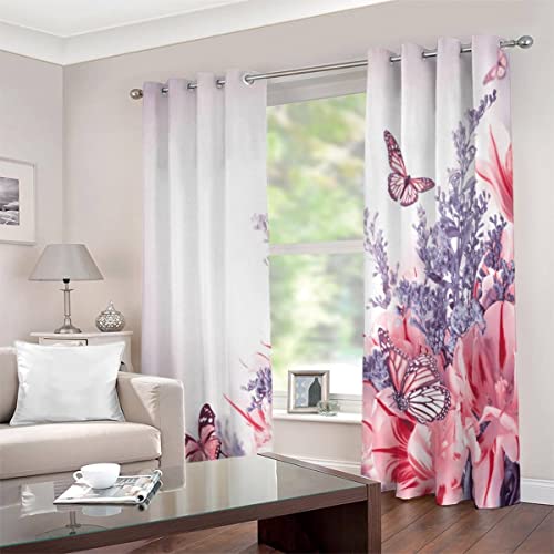 JIARAO Vorhänge mit Ösen 2er Set Blickdichte Vorhänge Romantisches Thema Abdunkelnd Schallschutz Vorhang Polyester 3D Pink Lila Home Dekoration Gardinen Isolierend Gardinen Lang von JIARAO