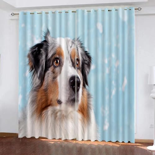 JIARAO Vorhänge mit Ösen 2er Set Hund Blickdichte Gardinen Kinderzimmer Vorhänge Tierische Haustiere Verdunkelungsvorhang Lichtundurchlässige Vorhang mit Ösen 3D Polyester Vorhänge 150 x 166 BxH von JIARAO