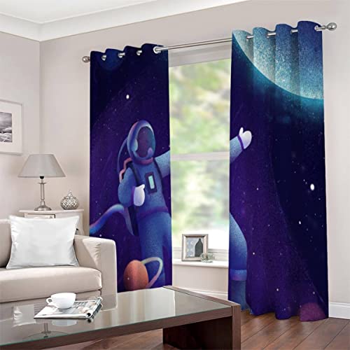 Vorhänge mit Ösen 2er Set Blickdichte Vorhänge Astronaut Gardinen Uv Schutz Vorhänge Kosmischer Sternenhimmel Kinderzimmer Mädchen Jungen Vorhänge 140 x 160 cm BxH von JIARAO