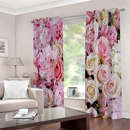 Vorhänge mit Ösen 2er Set Blickdichte Vorhänge Pinke Blumen Gardinen Uv Schutz Vorhänge Romantisches Thema Kinderzimmer Mädchen Jungen Vorhänge 140 x 160 cm BxH von JIARAO