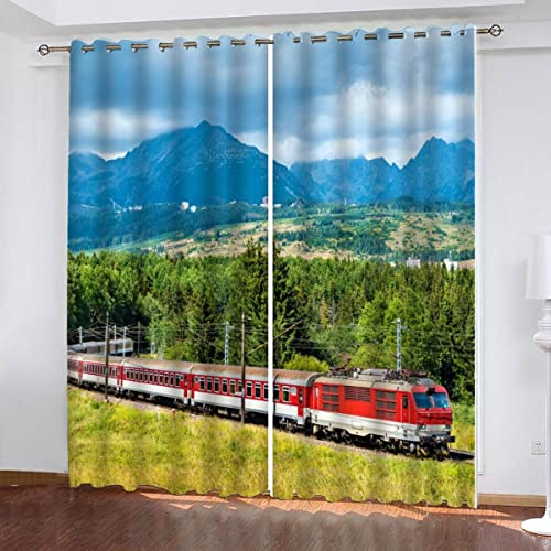 Vorhänge mit Ösen 2er Set Blickdichte Vorhänge Zug Lokomotive Gardinen Uv Schutz Vorhänge Rot Grün Kinderzimmer Mädchen Jungen Vorhänge 140 x 160 cm BxH von JIARAO