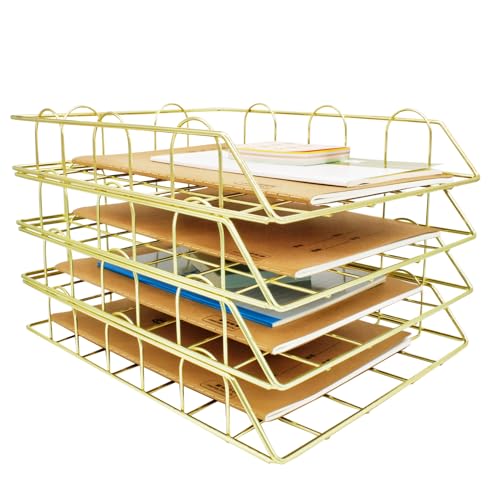 JIARI Schreibtisch-Organizer, stapelbar, Briefablage, Papier-Organizer, Metall-Schreibtisch-Organizer für Briefe/A4-Papieraufbewahrung, für Bürobedarf (Gold, 4 Stück) von JIARI