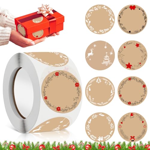 500 Stück aufkleber weihnachten,4cm etiketten weihnachten,weihnachtssticker,weihnachtsaufkleber,Rund Geschenkaufkleber Frohe Weihnachten Etiketten Kraftpapier, für Weihnachten Geschenkverpackungen von JIASHA