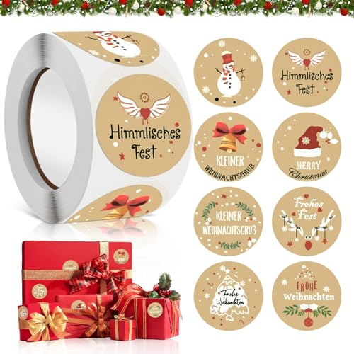 500 Stück aufkleber weihnachten,4cm weihnachtssticker,weihnachtsaufkleber,Rund Geschenkaufkleber Frohe Weihnachten Etiketten Kraftpapier, für Weihnachten Party Dekoration Geschenkverpackungen von JIASHA