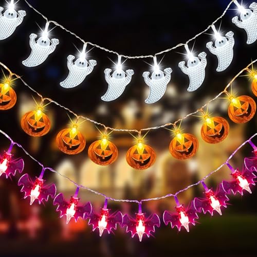 Halloween Lichterkette,4.5M 60 lichterkette halloween,LED Halloween String Light,halloween deko licht,Lichterkette Außen Halloween Deko Kürbis,Geist,Fledermaus Anhänger für Halloween Innen AußenDeko von JIASHA