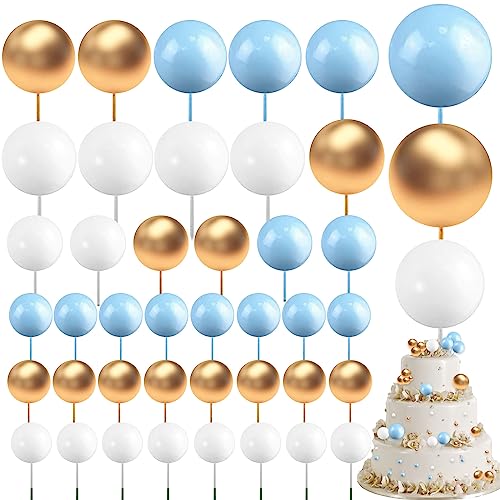 JIASHA 108 Stück Kuchen Dekoration Kugeln, Tortendeko Kugeln Cupcake Topper Kugeln Kucheneinsatz Topper Geburtstag Kuchen Dekoration, für Valentinstag Geburtstag Hochzeit Deko (Blau Weiß Gold) von JIASHA