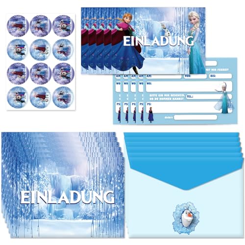 JIASHA 12 Stück Einladungskarten Kindergeburtstag, Frozen Kindergeburtstags Party Einladungen Einladung Kindergeburtstag Elsa Einladungskarten Geburtstag, Partyeinladungen für Kindergeburtstage (B) von JIASHA