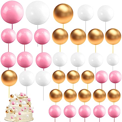 Tortendeko Kugeln,108 Stück Kuchen Dekoration Kugel Schaumkugeln Cupcake Topper DIY Kuchen Insert Topper Geburtstag Kuchen Dekoration, für Geburtstag Hochzeit Bedarf Deko (Rosa Weiss Gold) von JIASHA