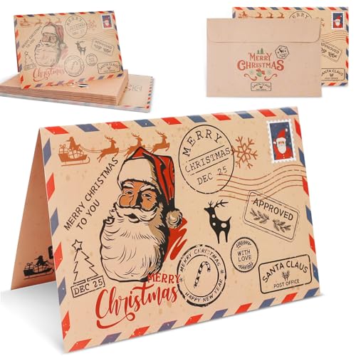 Weihnachtskarten mit Umschlag set(20er Set),weihnachtskarte,Weihnachten Klappkarten,Merry Christmas Postkarte,für deine Weihnachtsgrüße,Motiv für die Schönsten Weihnachtsgrüße im Kraftpapier-Look von JIASHA