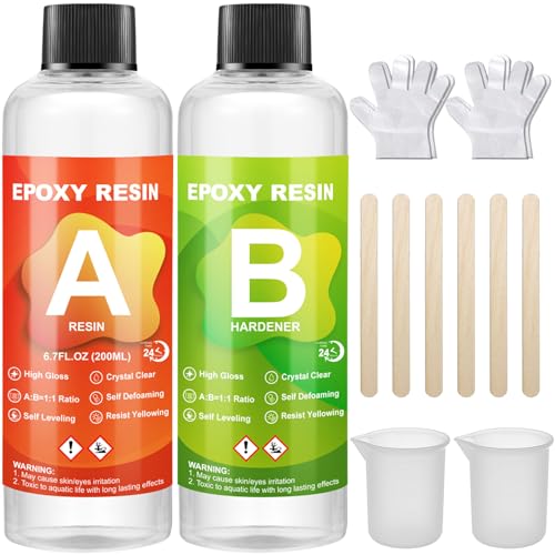 JIDJIX Epoxidharz Set Anfänger 400ML, 1:1 Verhältnis Epoxy Resin harz Glasklar Gießen Set, Epoxidharz Zubehör, Epoxidharz mit Härter für Schmuckherstellung und Handwerkliche Dekoration von JIDJIX