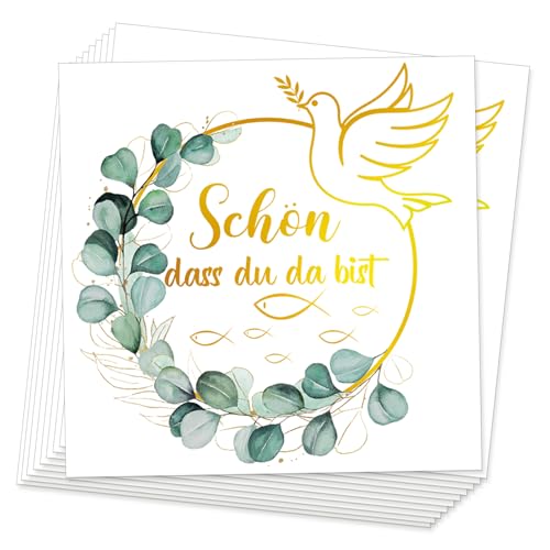 40 Stück Servietten schön dass du da bist Servietten hochzeit Geburtstag Eukalyptus 2 Lagige servietten eukalyptus für Geburtstag Hochzeit Taufe Kommunion Konfirmation und Jede Feier Party von JIEBAO