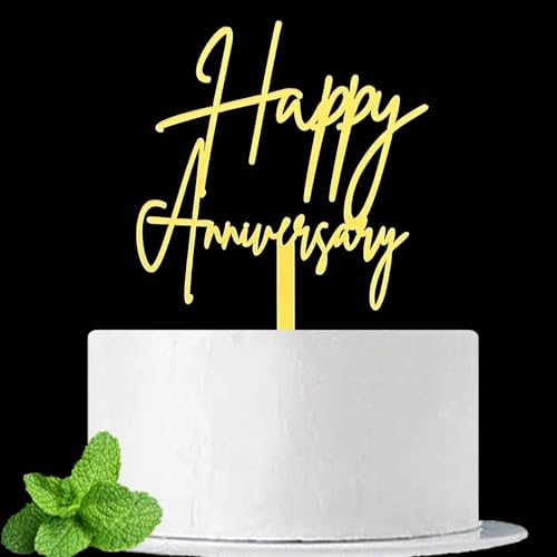 JIEEIN Happy Anniversary Cake Topper, Happy Birthday Cake Topper, Mirror Gold Acrylic von JIEEIN