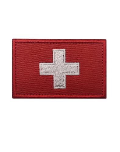 JIEHERAY (1 Stück) Schweizer Flagge Stickerei Patch, 8 x 5 cm Schweizer Taktische Flagge Emblem, Armband Stickerei Patch, Hut, Kleidung Patch (Rot) von JIEHERAY