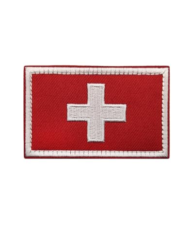 JIEHERAY (1 Stück) Schweizer Flagge Stickerei Patch, 8 x 5 cm Schweizer Taktische Flagge Emblem Armband Stickerei Patch Hut Kleidung Patch (Rot und Weiß Rand) von JIEHERAY