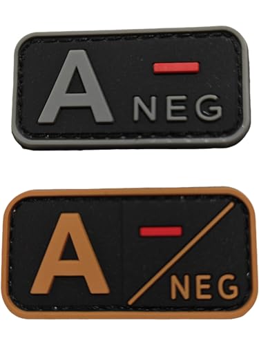 JIEHERAY Blutgruppen-Patch, PVC, taktische Blutgruppe, Moral Abzeichen, Armband, kleiner Aufnäher, 5 x 2,5 cm (A-NEG braun-grauer Rand), 2 Stück von JIEHERAY