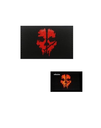 JIEHERAY Ghost Skull Tactical Moral Patch, leuchtet im Dunkeln, Militär-Stil, Klettverschluss-Design (8 x 6 cm, 1 Stück) (Rot) von JIEHERAY