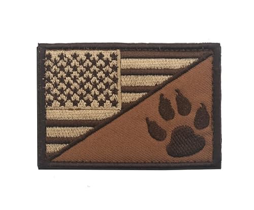 JIEHERAY Taktischer Aufnäher mit amerikanischer Flagge, mit Pfotenabdruck, Militärmoral, bestickt, 8,9 x 3,9 cm, 1 Stück (braun) von JIEHERAY