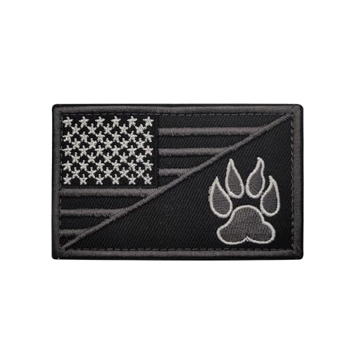 JIEHERAY Taktischer Aufnäher mit amerikanischer Flagge, mit Pfotenabdruck, Militärmoral, besticktes Abzeichen (8,9 x 3,9 cm, 1 Stück) (Grau 18–30) von JIEHERAY