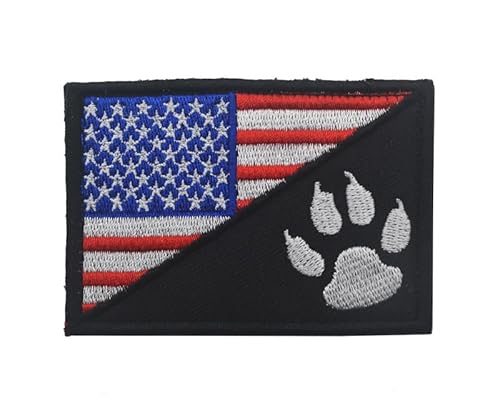 JIEHERAY Taktischer Aufnäher mit amerikanischer Flagge und Pfotenabdruck, Militärmoral, besticktes Abzeichen (8,9 x 3,9 cm, 1 Stück) (Farbe 18–10) von JIEHERAY