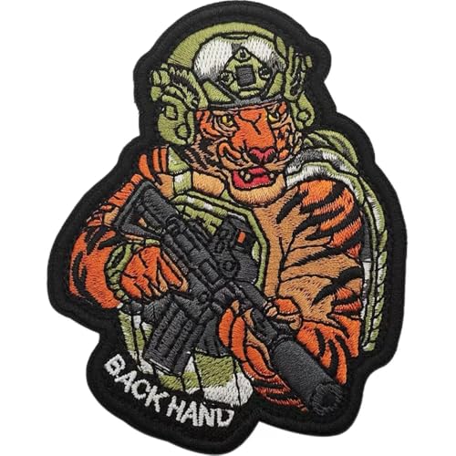 Taktische Stickerei-Aufnäher, Militärarmbänder, magische Spitzen-Abzeichen, Klettaufkleber auf Mützen, T-Shirts, Jacken, Hosen, Tiger-Design (9,2 x 7,2 cm, Tigergrün) von JIEHERAY