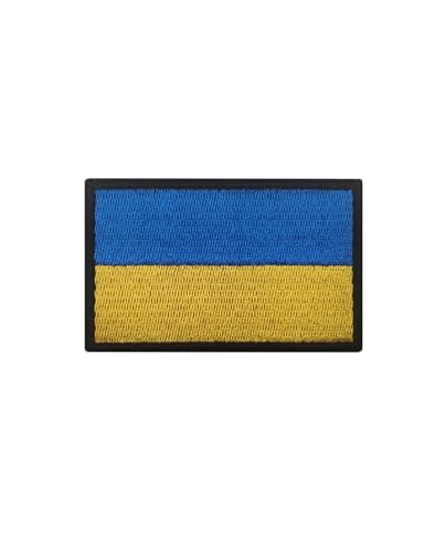 Ukraine – bestickte Aufnäher auf der Nationalflagge, rechteckiges Militäremblem, taktischer Klettverschluss und Rucksack, Hut, Jacke, Hose, Klettverschluss (Größe 8 x 5 cm, 1 Stück) (schwarzer Rand) von JIEHERAY