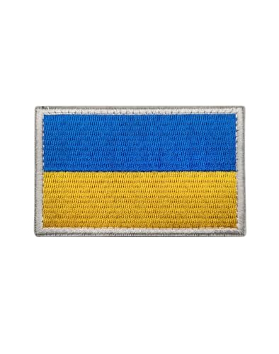 Ukraine – bestickte Aufnäher auf der Nationalflagge, rechteckiges Militäremblem, taktischer Klettverschluss und Rucksack, Hut, Jacke, Hose, Klettverschluss (Größe 8 x 5 cm, 1 Stück) (weißer Rand) von JIEHERAY